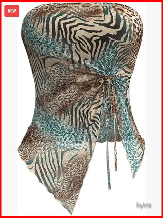 Tops - Cheetah Print Tube Top Strapless Bandeau Crop Top Mesh Sheer Rave Clubwear
